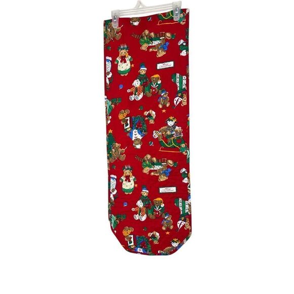 Teddy Bear Christmas Table Runner Vintage  Red Quilted - Picture 1 of 5